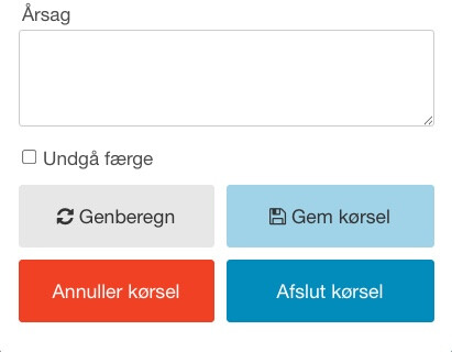 Knapper i registrer kørsel