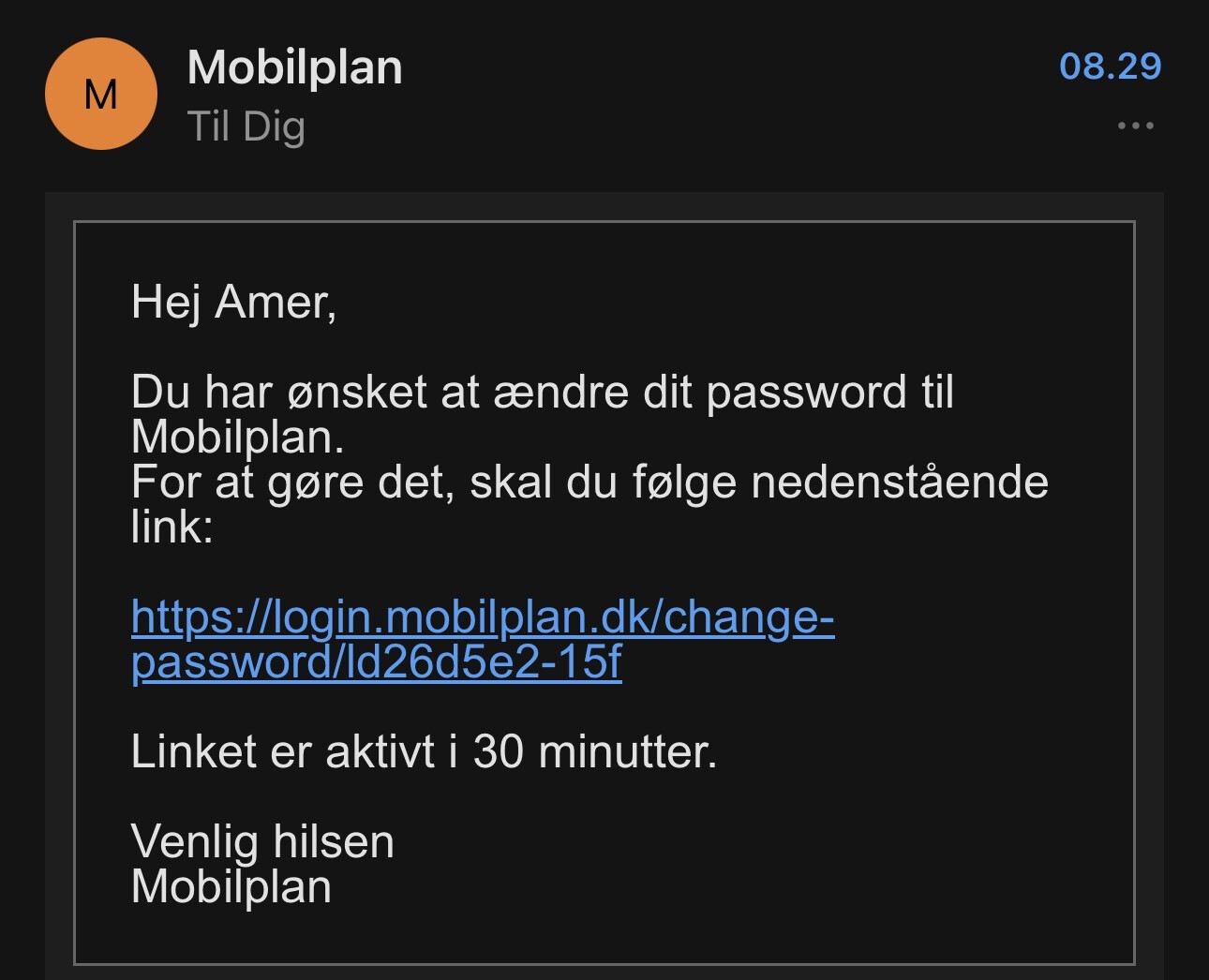 Mail fra nulstil adgangskode