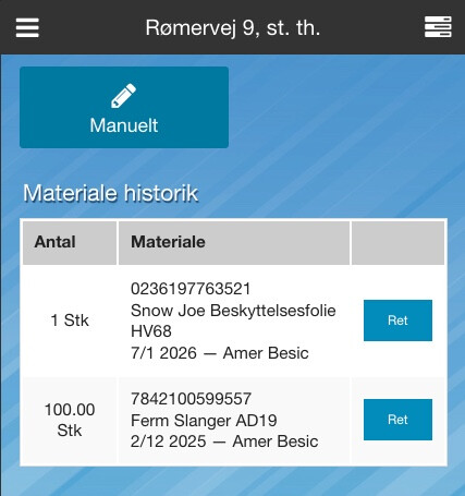Oversigt af materialer i app