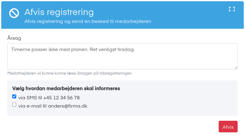 Afvis registrering