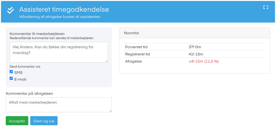 Assisteret timegodkendelse, normtid