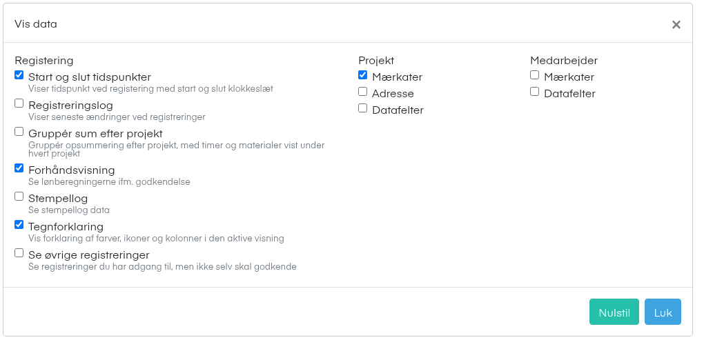Vinduet Vis data