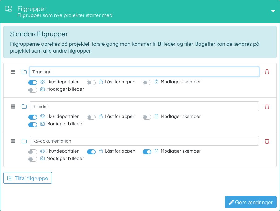 Trinnet Filgrupper på en projektskabelon