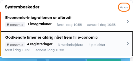 Linket Arkiv øverst i Systembeskeder