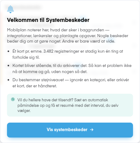 Velkomsten første gang du åbner Systembeskeder
