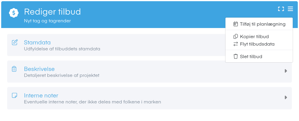 Menuen på tilbuddet