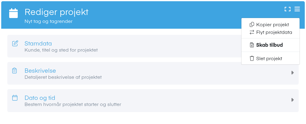 Skab tilbud fra projekt
