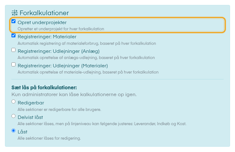 Opret underprojekter