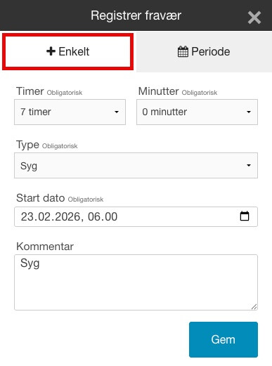 Registrer fravær - Enkelt dag