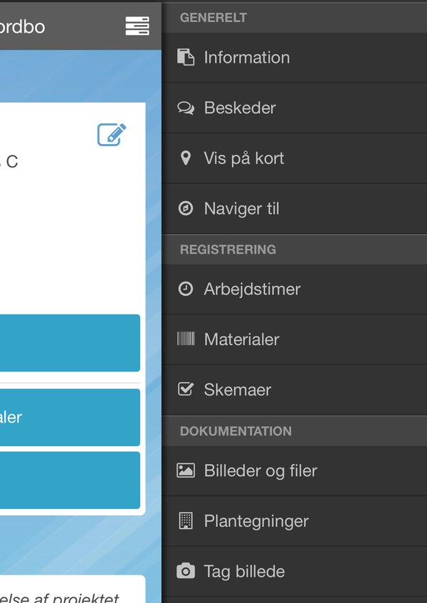 Projektmenuen med Billeder og filer under Dokumentation