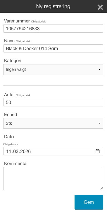 Ny materiale registrering