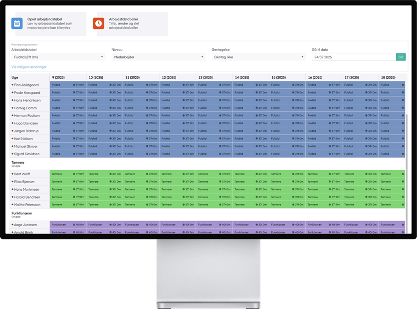 arbejdstidstabeller i platformen.