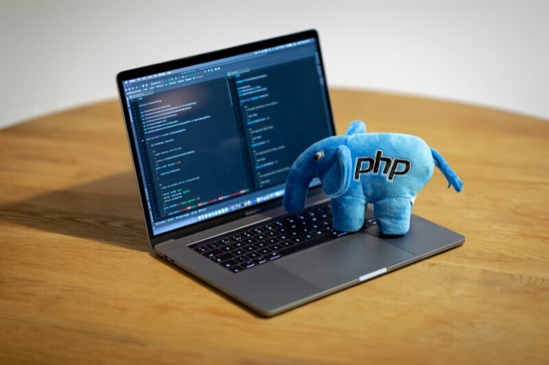 PHP elephant on laptop.